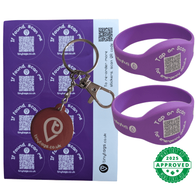 Family Pack - 2x wristbands, 1x tinytag and 1x pack of QR coded stickers