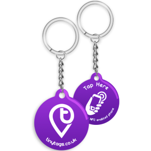 Purple tinytag keychain, for lost children, vulnerable adults and personal items. dementia safety keychains.
